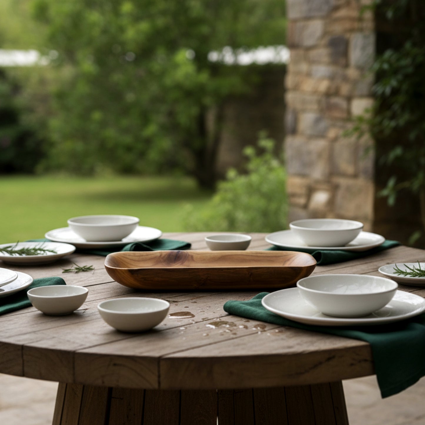 Solid walnut wood dough bowl boat shape centerpiece.