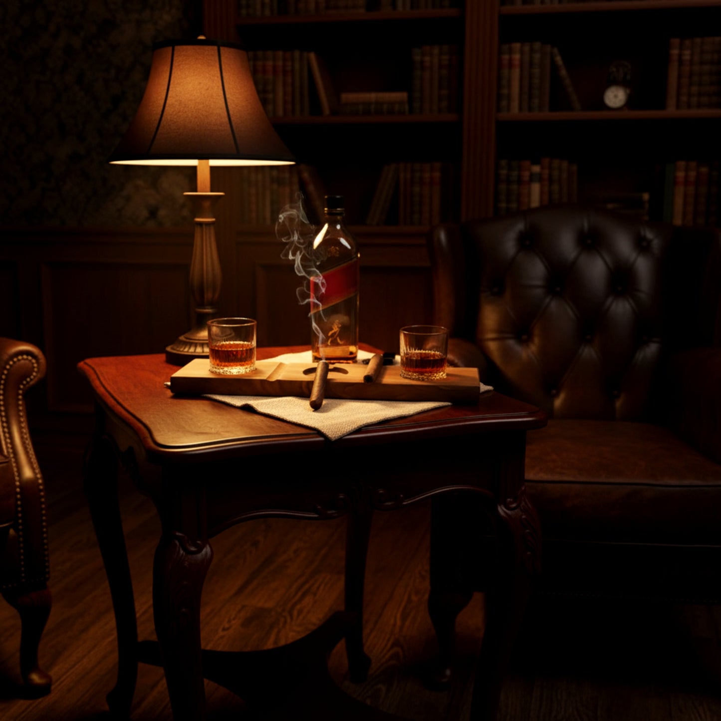 Solid walnut cigar ashtray and whiskey glass holder luxury gift.