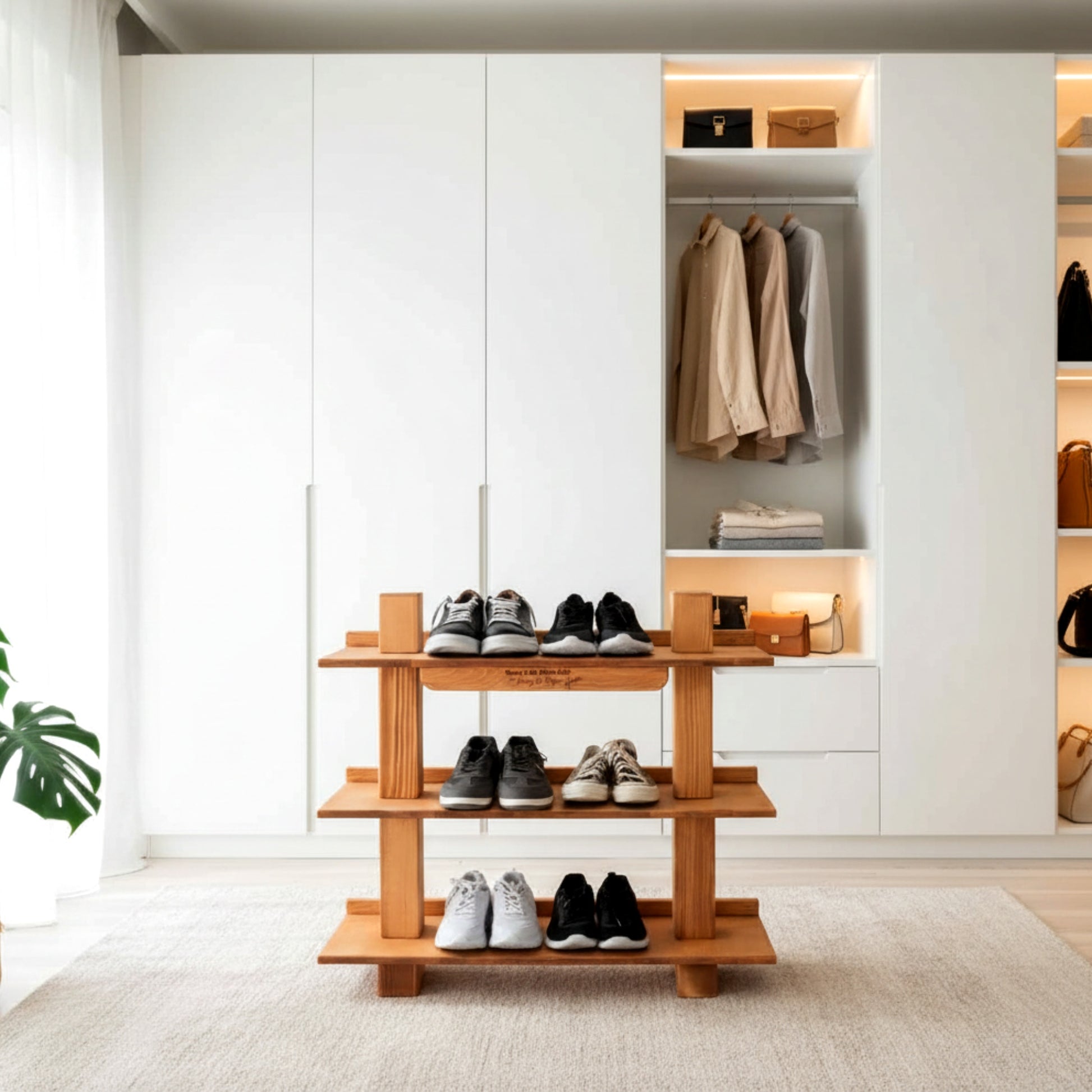 Heavy duty solid pine shoe bench rack thick wood.