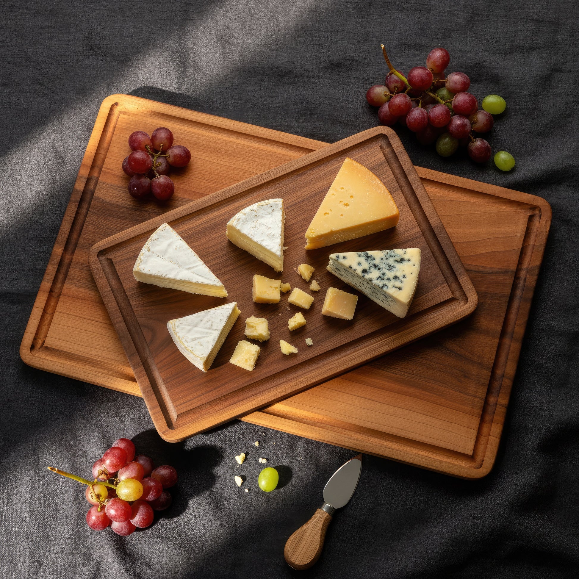 Walnut & Cherry wood cutting board and charcuterie platter set.