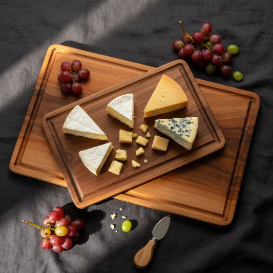 Walnut & Cherry wood cutting board and charcuterie platter set.