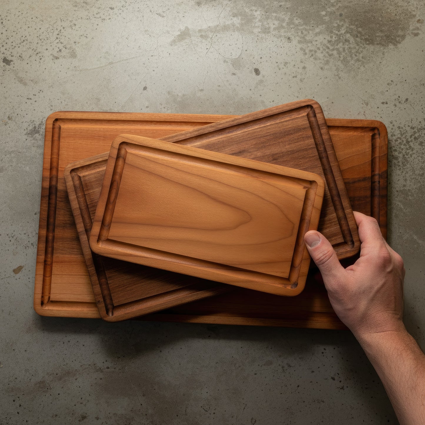 Walnut & Cherry wood cutting board and charcuterie platter set.