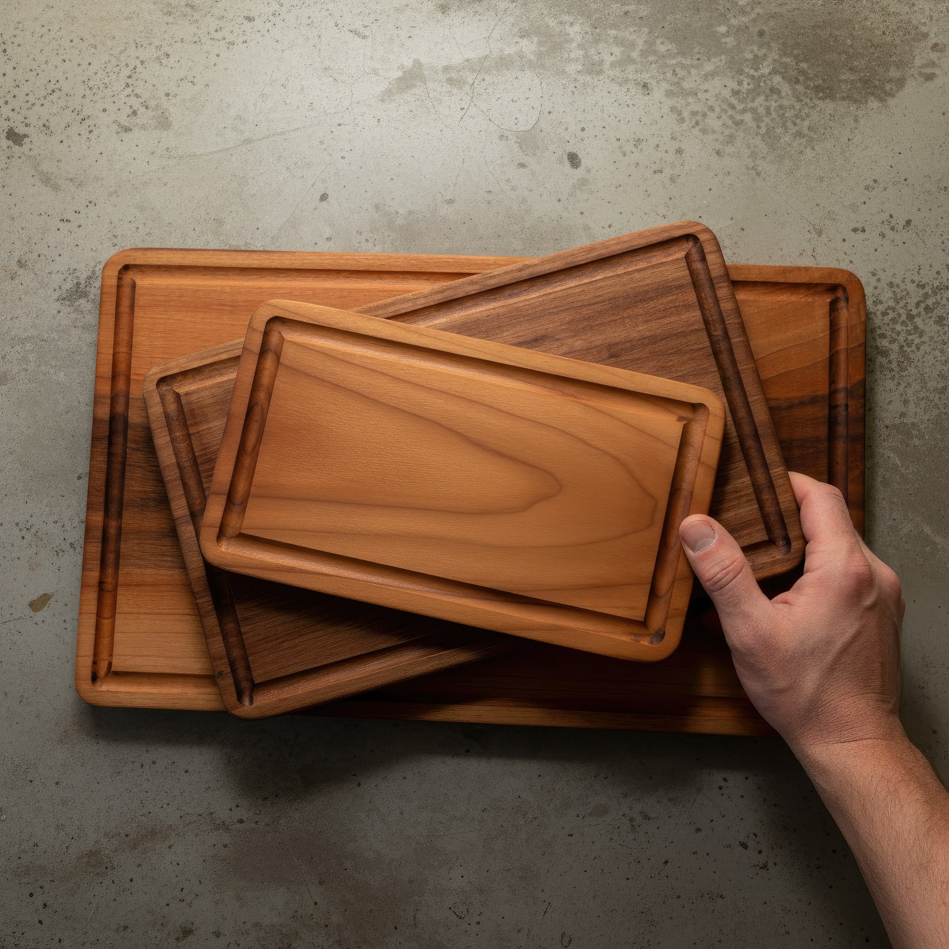 Walnut & Cherry wood cutting board and charcuterie platter set.