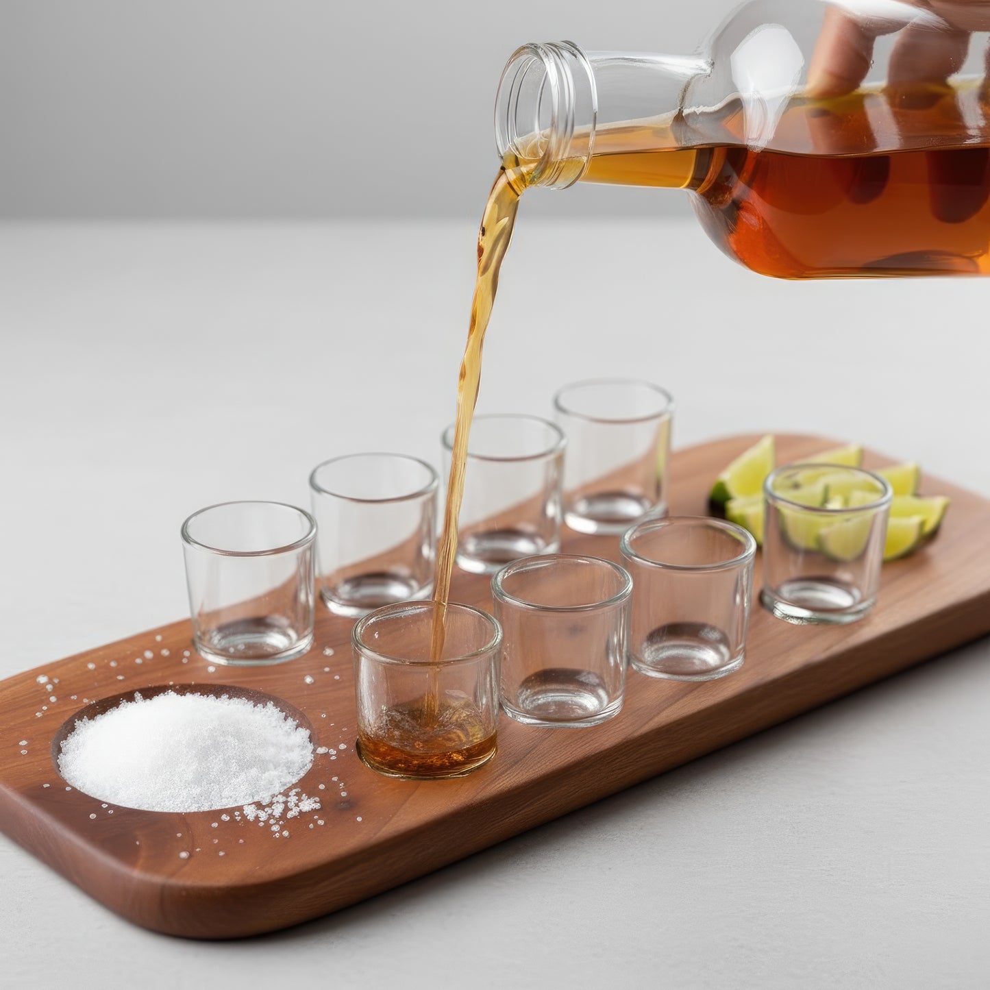 Solid wood tequila shot serving board 12 glasses large.