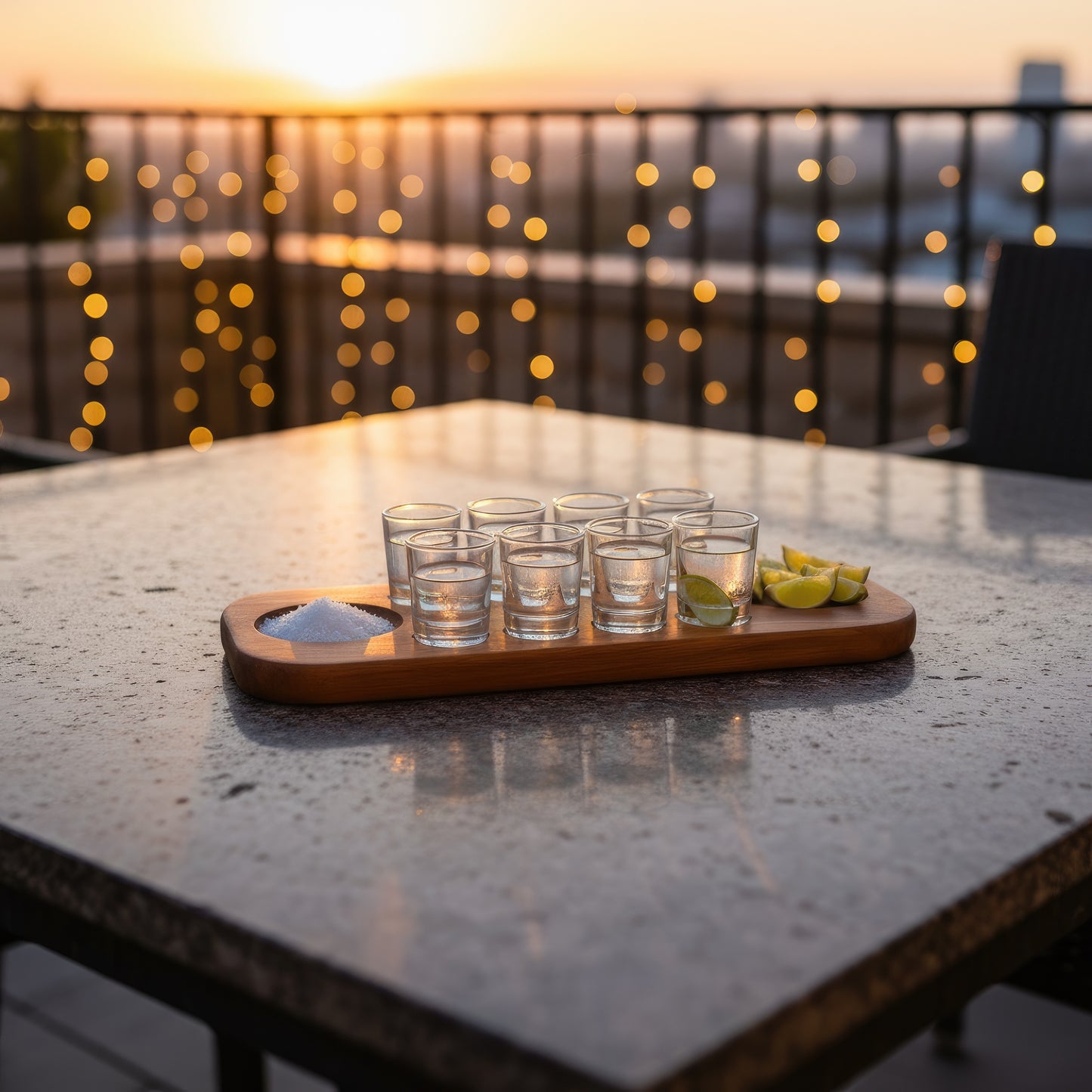 Solid wood tequila shot serving board 12 glasses large.