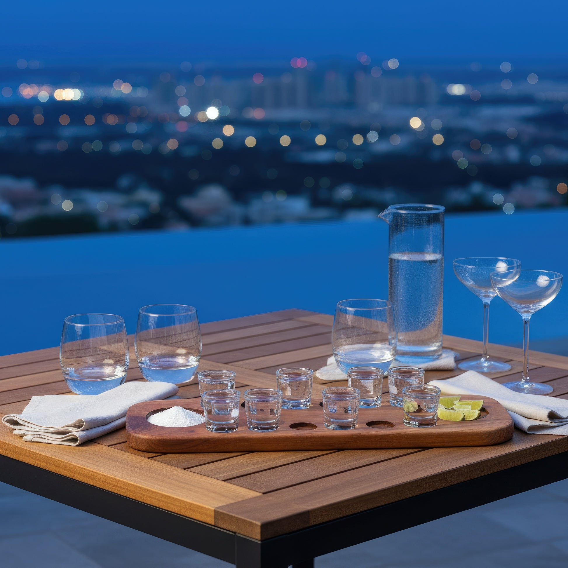Solid wood tequila shot serving board 12 glasses large.