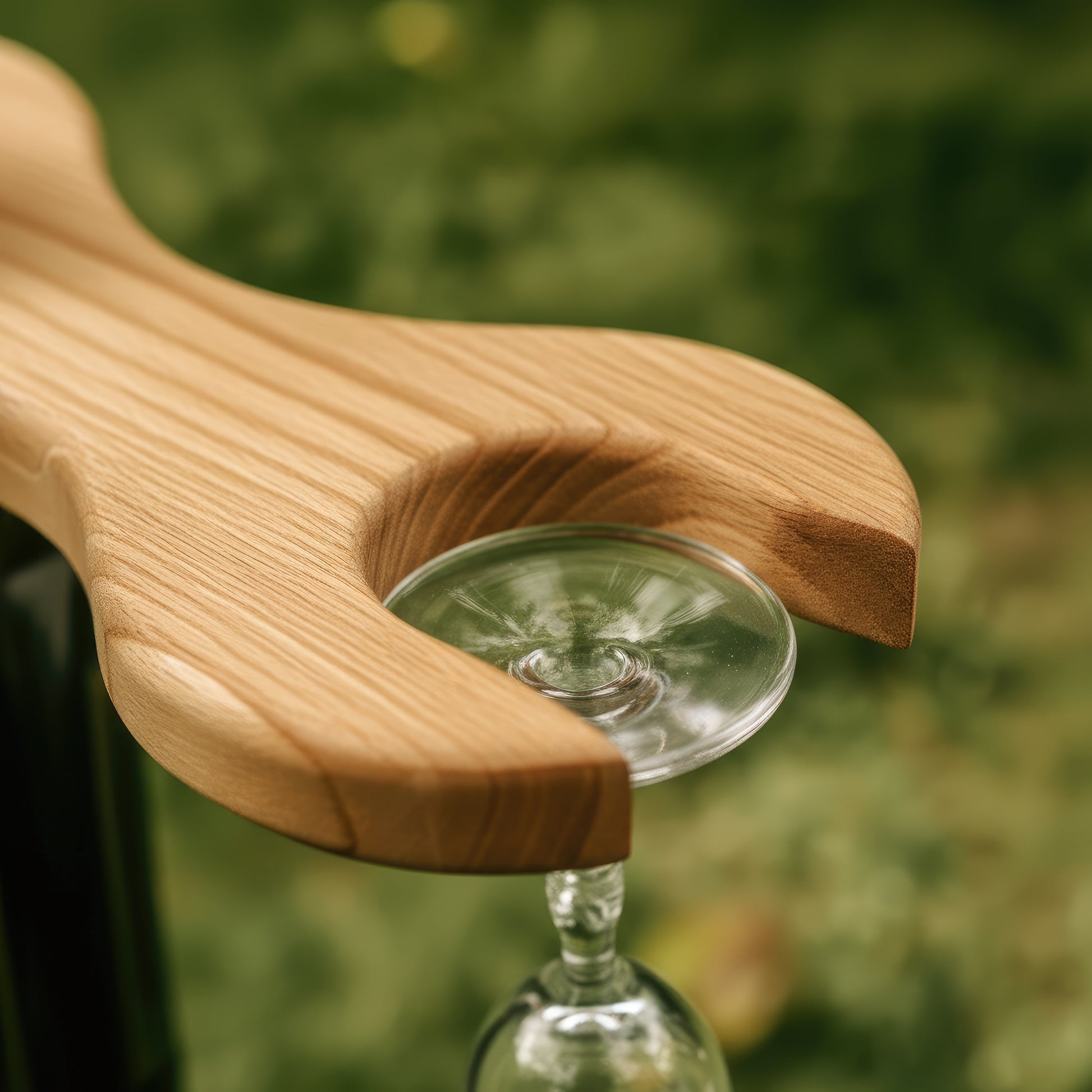 Solid walnut wine bottle and glass holder caddy.